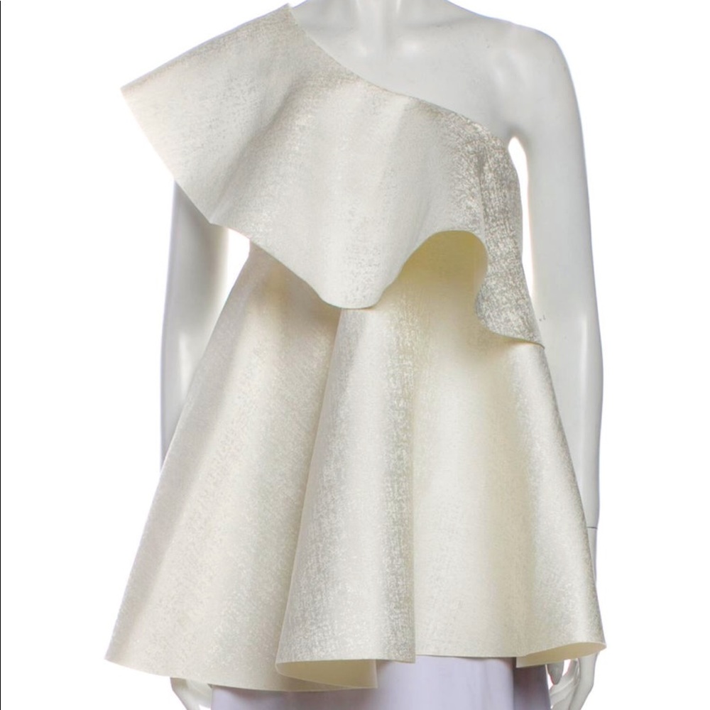 Solace London Ivory One Shoulder Ruffle Top